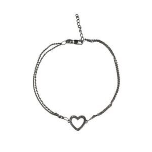 SUN Sterling Silver Delicate Double Chain Bracelet Heart Center 8"-9"
